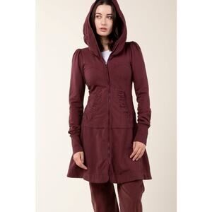 Prairie Underground Long Cloak Hoodie XS Dahlia Burgundy Organic Cotton USA‎